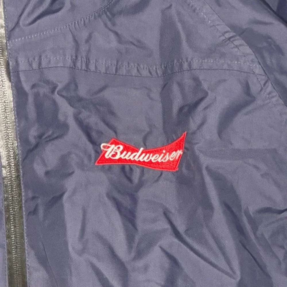 Dri Duck‎ Mens Budweiser Windbreaker Jacket Navy Blue Full Zip Hooded Large 5068